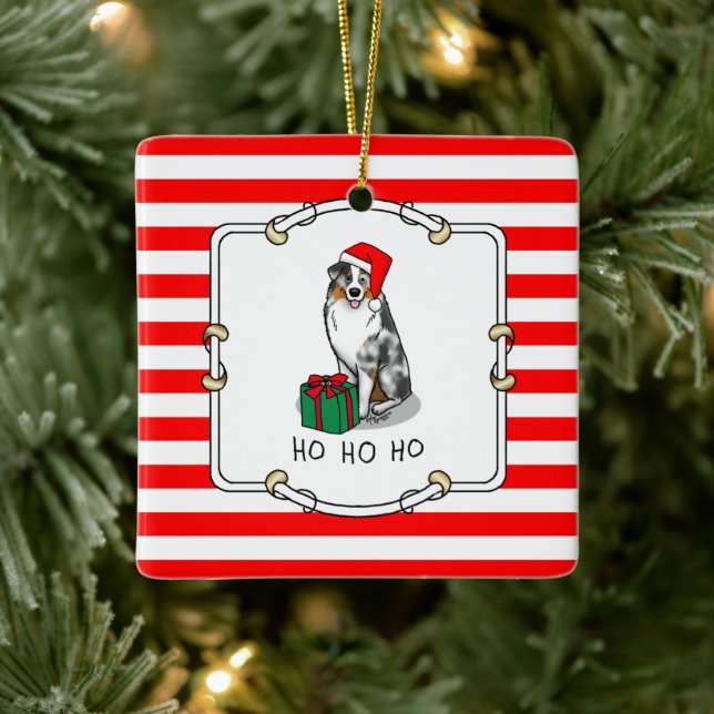 Christmas Australian Shepherd (blue merle tan/w 1) Ceramic Ornament (Tree)