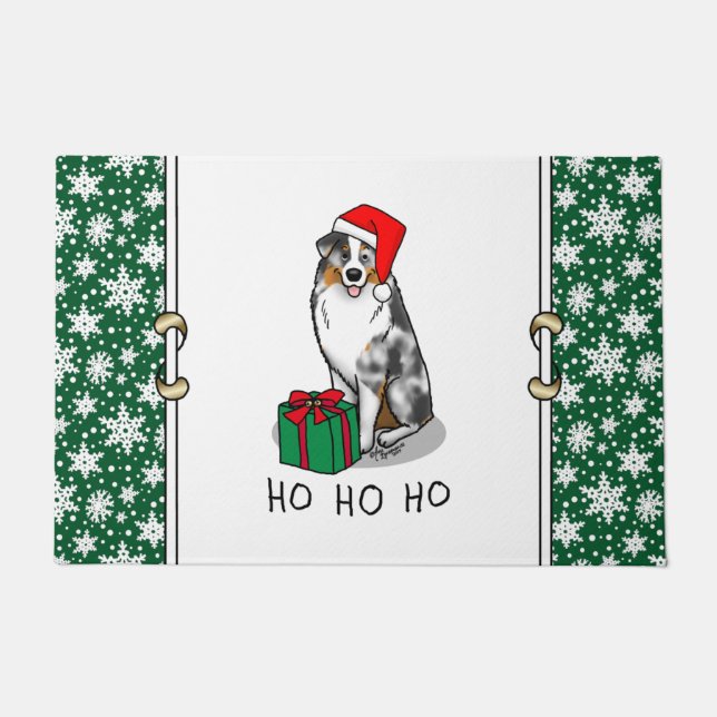 Christmas Australian Shepherd (blue merle tan/w 1) Doormat (Front)