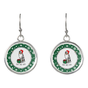 Christmas Australian Shepherd (blue merle tan/w 1) Earrings