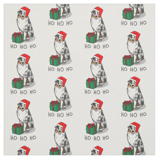 Christmas Australian Shepherd (blue merle tan/w 1) Fabric