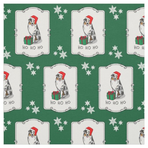 Christmas Australian Shepherd (blue merle tan/w 1) Fabric