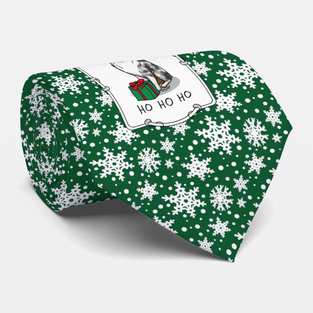 Christmas Australian Shepherd (blue merle tan/w 1) Neck Tie (Rolled)