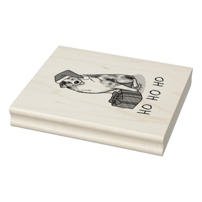 Christmas Australian Shepherd (blue merle tan/w 1) Rubber Stamp (Stamp)