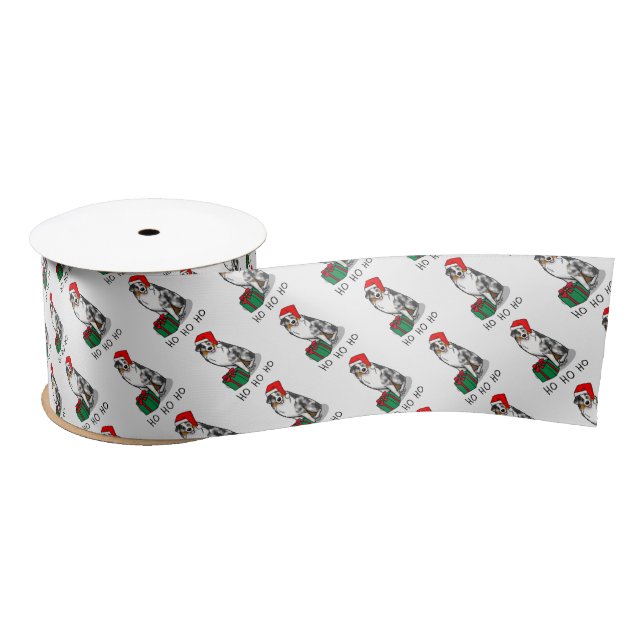 Christmas Australian Shepherd (blue merle tan/w 1) Satin Ribbon (Spool)