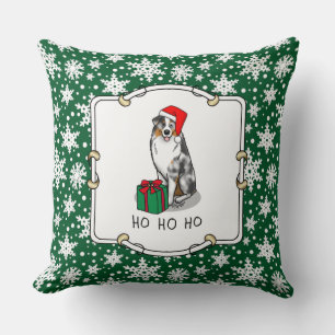 Christmas Australian Shepherd (blue merle tan/w 1) Throw Pillow
