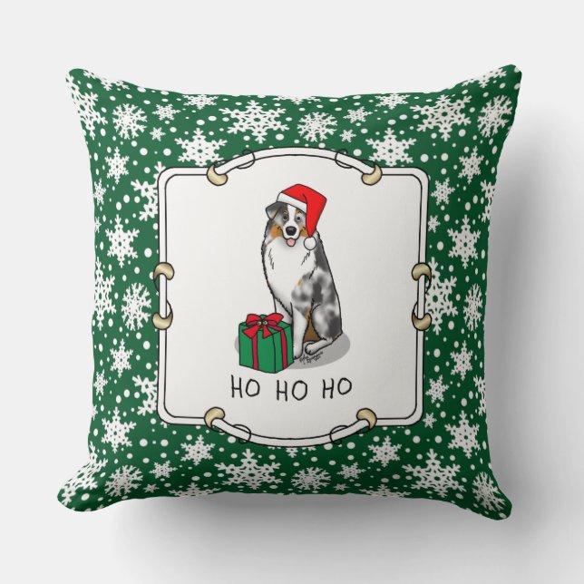 Christmas Australian Shepherd (blue merle tan/w 1) Throw Pillow (Front)