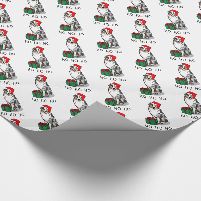 Christmas Australian Shepherd (blue merle tan/w 1) Wrapping Paper (Corner)