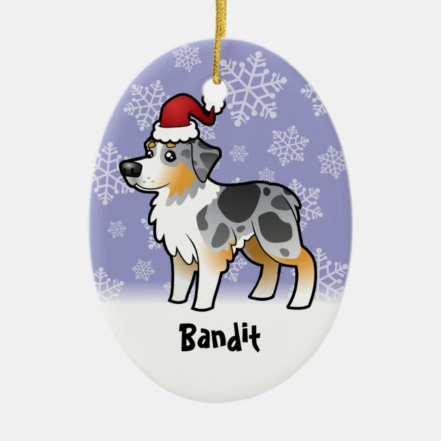 Christmas Australian Shepherd Ceramic Ornament (Front)