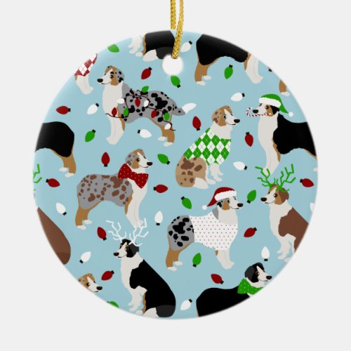 Christmas Australian Shepherd Ceramic Ornament