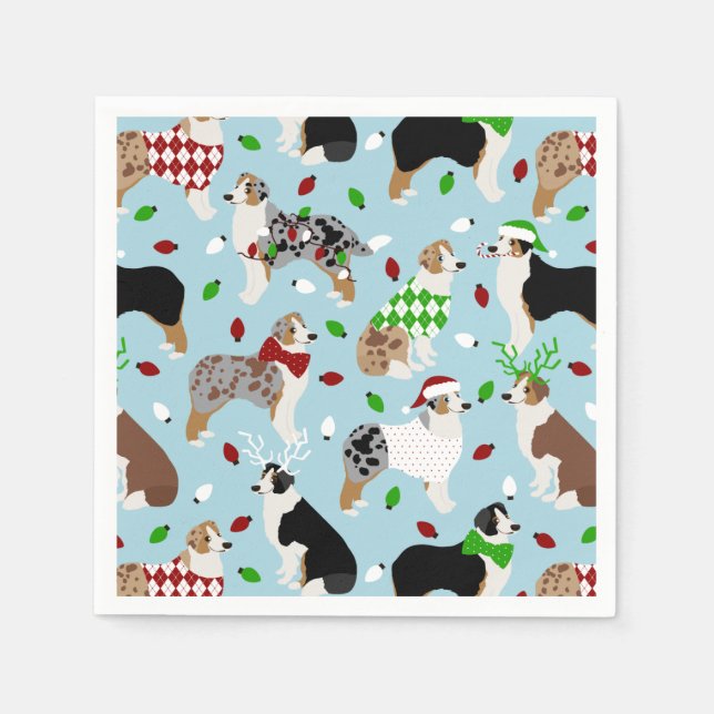 Christmas Australian Shepherd Napkins (Front)