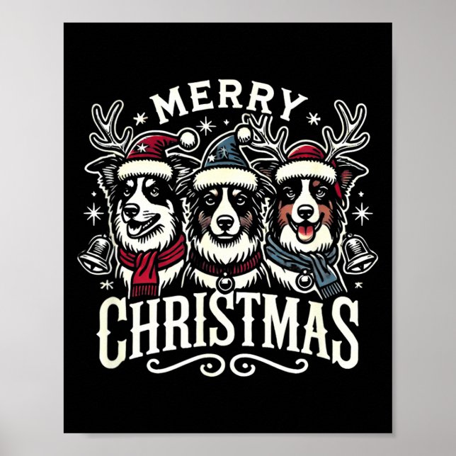 Christmas Australian Shepherd Santa Hat Aussie Chr Poster (Front)