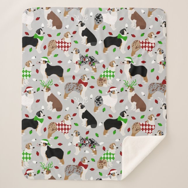 Christmas Australian Shepherd Sherpa Blanket (Front)