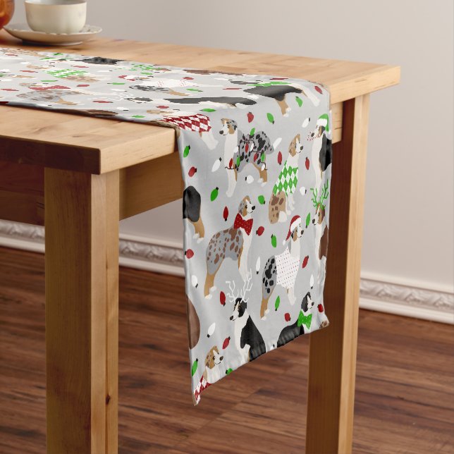 Christmas Australian Shepherd Short Table Runner (In Situ)