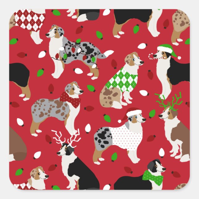 Christmas Australian Shepherd Square Sticker (Front)