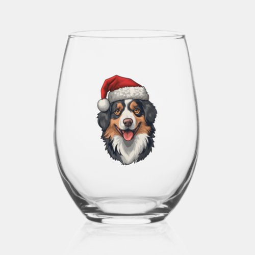 Christmas Australian Shepherd   Stemless Wine Glass