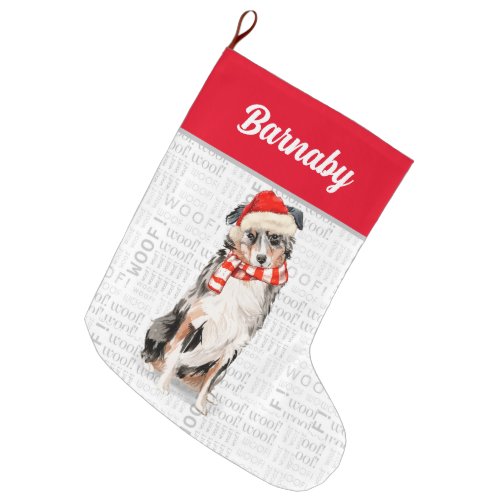 Christmas Australian Shepherd with Dogs Name Large Christmas Stocking