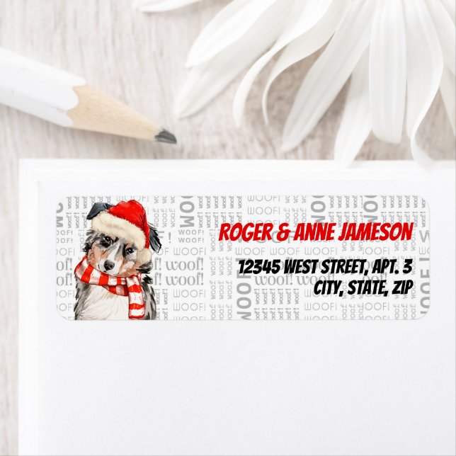 Christmas Australian Shepherd with Name Label (Insitu)