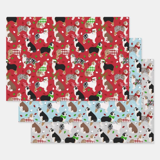 Christmas Australian Shepherd Wrapping Paper Sheets (Set)
