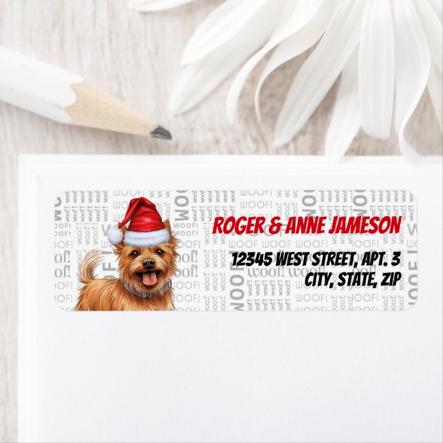 Christmas Australian Terrier Dog Holiday Address Label (Insitu)