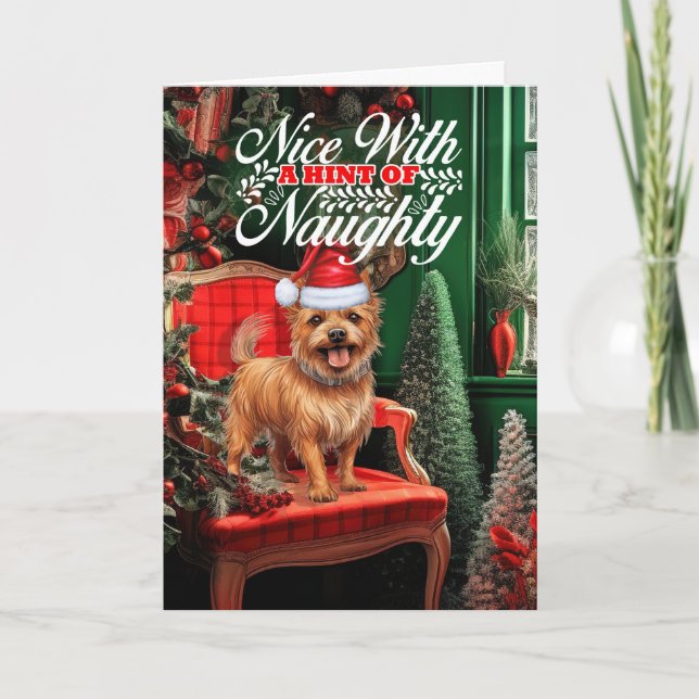 Christmas Australian Terrier Dog Naughty or Nice Holiday Card (Front)