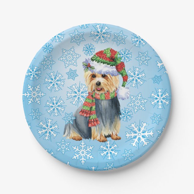 Christmas Australian Terrier Paper Plates (Front)