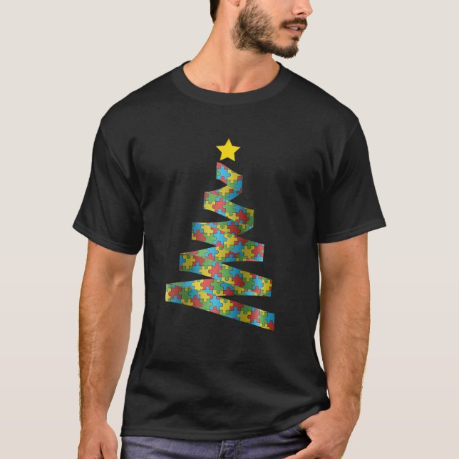 Christmas Autism Awareness Christmas Autism Puzzle T-Shirt (Front)