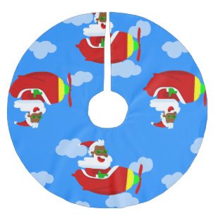 christmas aviator airplane pilot black santa cloud brushed polyester tree skirt