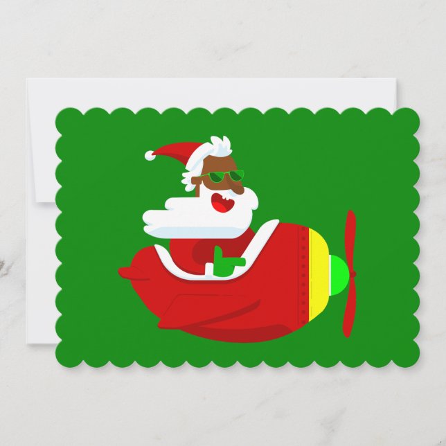 christmas aviator airplane pilot black santa invitation (Front)