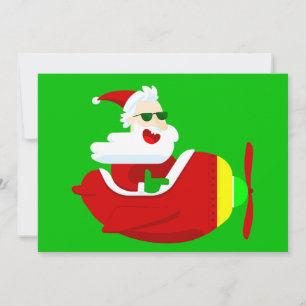 christmas aviator airplane pilot santa claus funny invitation