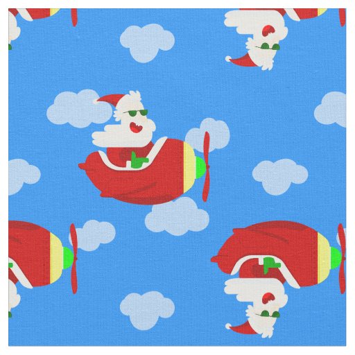 christmas aviator airplane pilot santa clouds  fabric