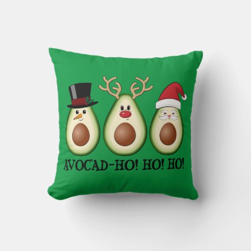 Christmas Avocado Frosty Rudolph and Santa Throw Pillow