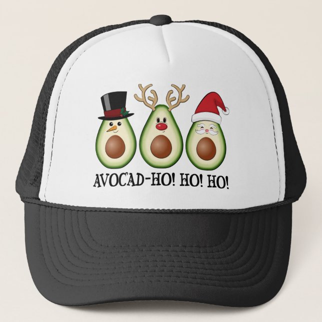 Christmas Avocado Frosty, Rudolph, and Santa Trucker Hat (Front)
