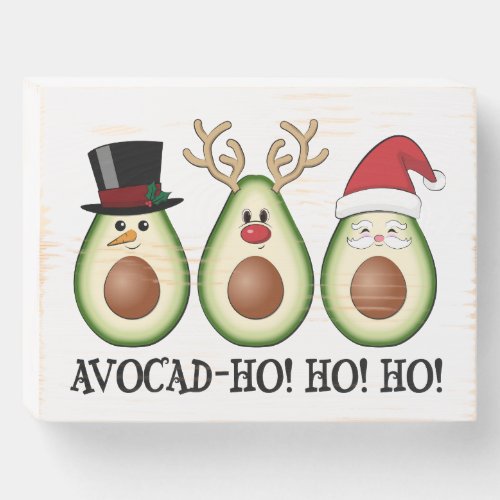 Christmas Avocado Frosty Rudolph and Santa Wooden Box Sign