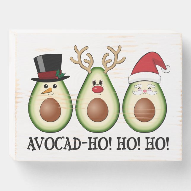 Christmas Avocado Frosty, Rudolph, and Santa Wooden Box Sign (Front Horizontal)