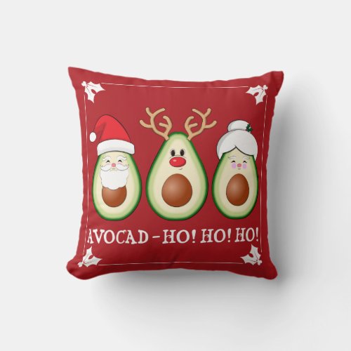 Christmas Avocado Santa Rudolph  Mrs Claus Nap Throw Pillow