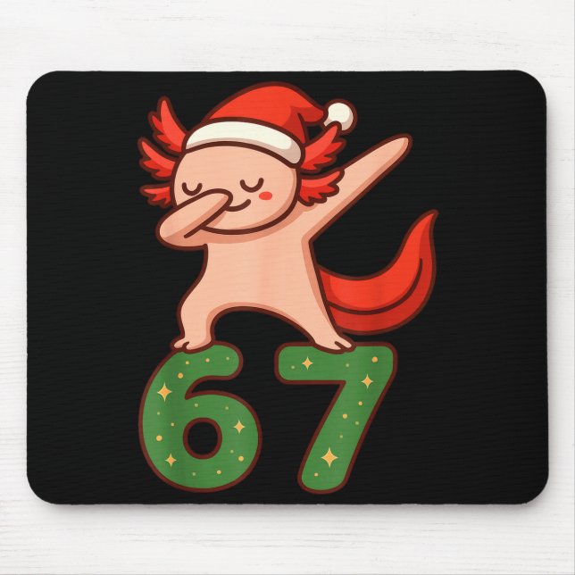 Christmas Axolotl Dabbing 67 Meme Six Seven Funny  Mouse Pad (Front)