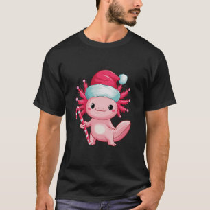 Christmas Axolotl Santa Hat Candy Cane Cute Holida T-Shirt