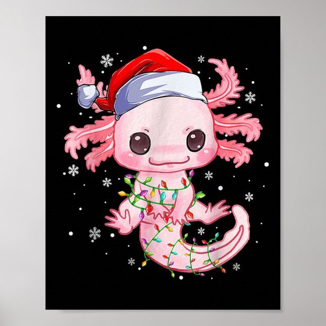 Christmas Axolotl Santa Hat Lights Japanese Cute A Poster (Front)