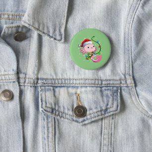 Christmas Axolotl Santa Hat Lights Japanese Cute Button