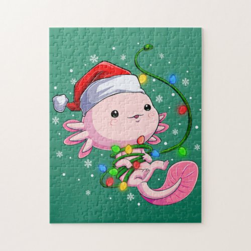 Christmas Axolotl Santa Hat Lights Japanese Cute Jigsaw Puzzle