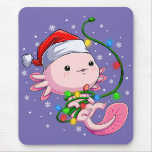 Christmas Axolotl Santa Hat Lights Japanese Cute Mouse Pad