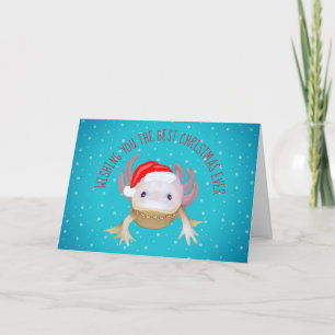 Christmas Axolotl with Santa Hat and Fairy Lights Holiday Card