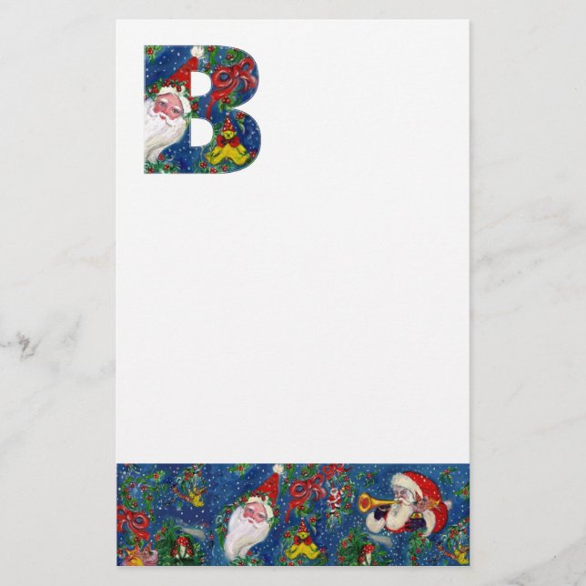 CHRISTMAS B LETTER / SANTA CLAUS WITH RED RIBBON STATIONERY (Front)