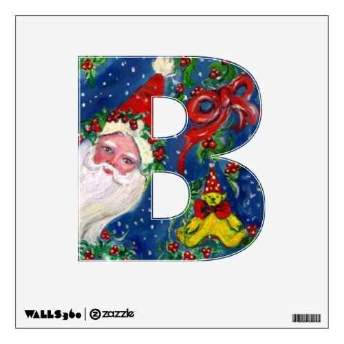CHRISTMAS B LETTER  SANTA CLAUS WITH RED RIBBON WALL STICKER