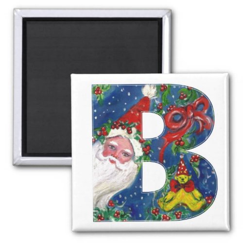 CHRISTMAS B LETTER  SANTA  RED RIBBON MONOGRAM MAGNET