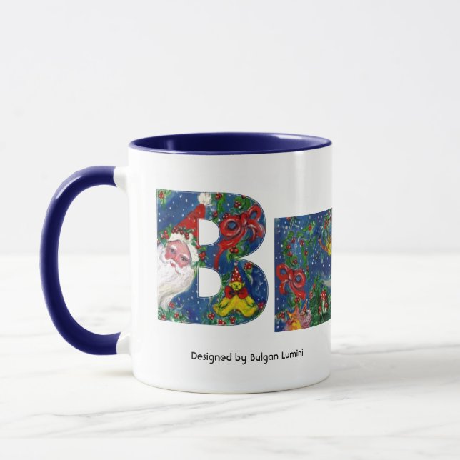 CHRISTMAS B LETTER / SANTA   RED RIBBON MONOGRAM MUG (Left)
