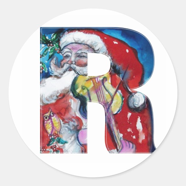 CHRISTMAS B LETTER  / SANTA WITH VIOLIN MONOGRAM CLASSIC ROUND STICKER (Front)