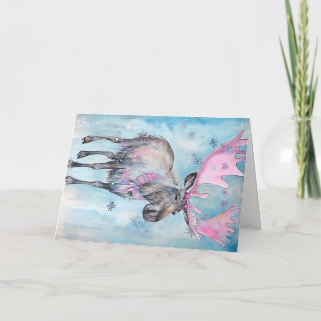 Christmas Baby Animals Moose Holiday Greeting Card (Front)