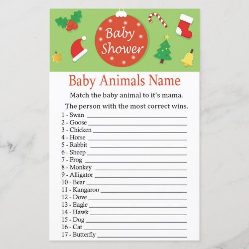 Christmas Baby Animals Name Game baby shower