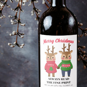 Christmas Baby Announcement Grandparent Fine Print Wine Label